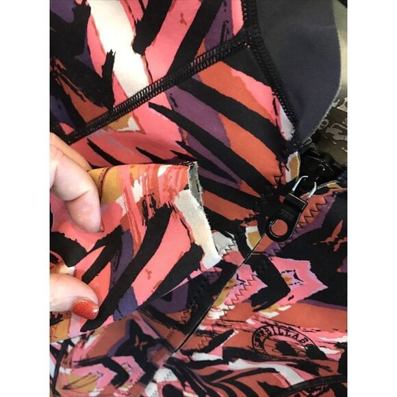 Billabong Girl Long Sleeve Wet Suit Rashguard Top T14 Full Zip Pink Combo - Picture 5 of 10